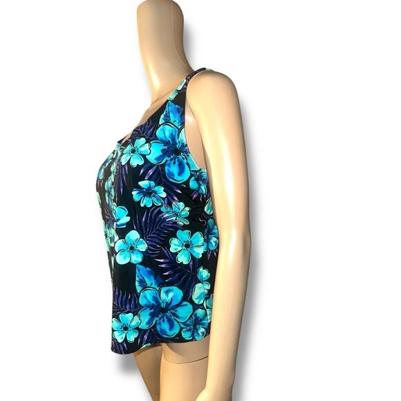 Blair Blue Floral Tankini Swim Top Size 14 - Picture 3 of 5